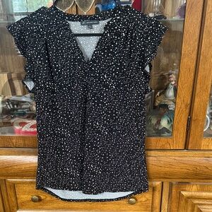 Adrianna Papell Black and White Speckled Blouse